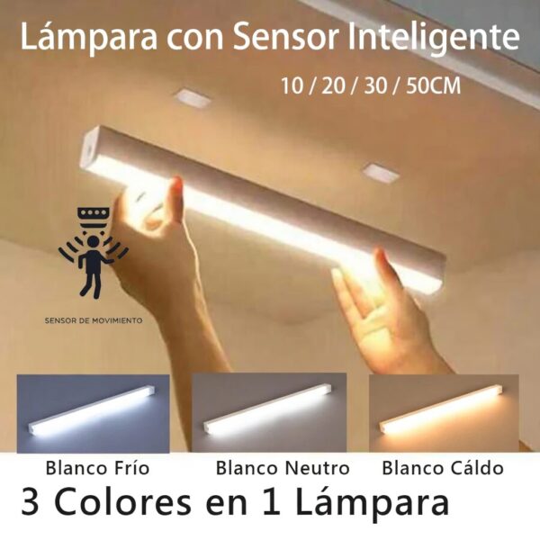 Barra de luz LED con Sensor de movimiento recargable por USB